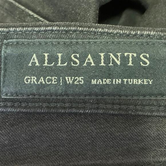AllSaints Womens Grace Slashed Black Skinny Mid Rise Distressed Denim Jeans 25 - Picture 4 of 6